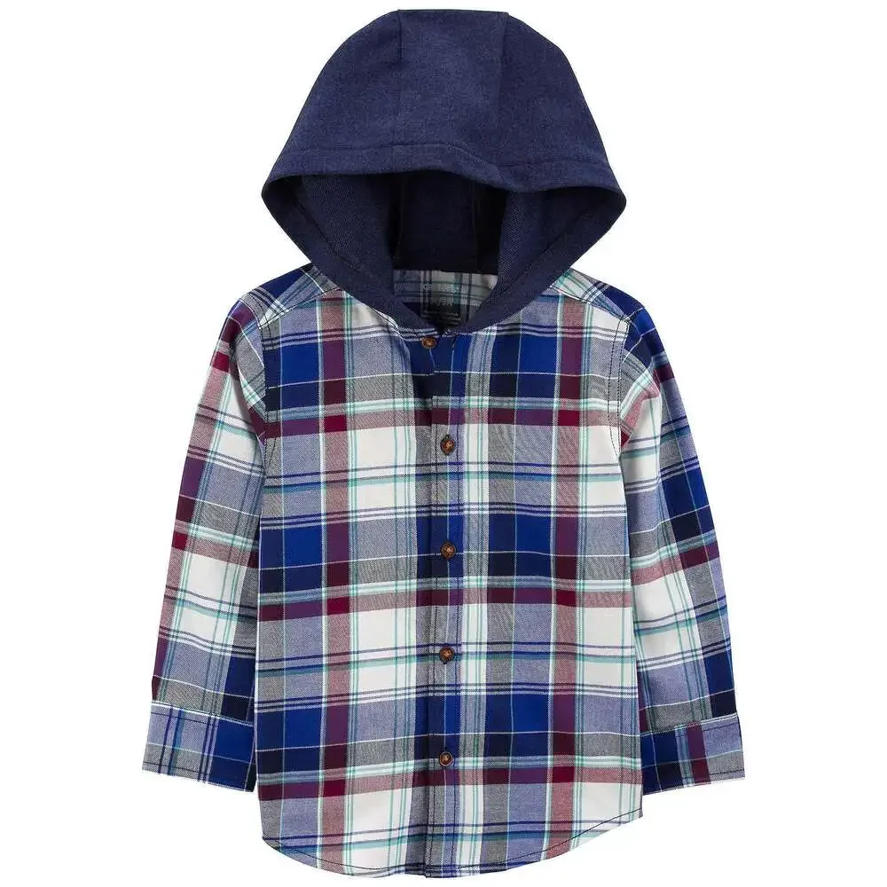 NWT Carter's Baby Boy 18 months Plaid Hooded‎ Button-Front Shirt Stylish Toddler